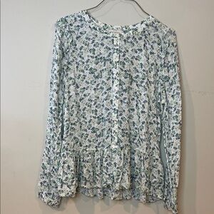 Lucky Brand Floral Print Blouse - Blue and White